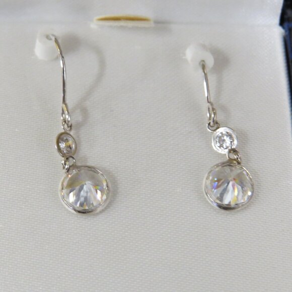 Jewelry - 14K White Gold Hoop Dangle Earrings With CZ Gemstones 1.3 g Weight